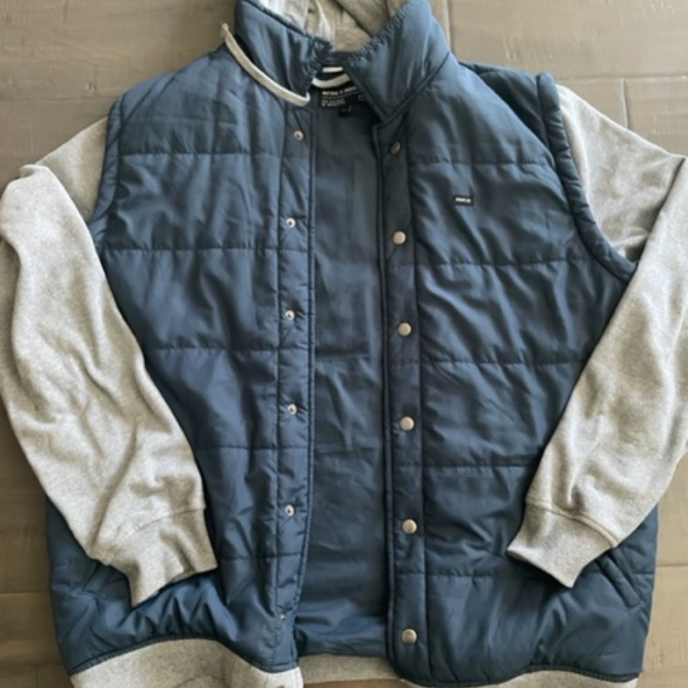 RVCA Navy Quilted Bomber Jacket with Gray Sleeves
